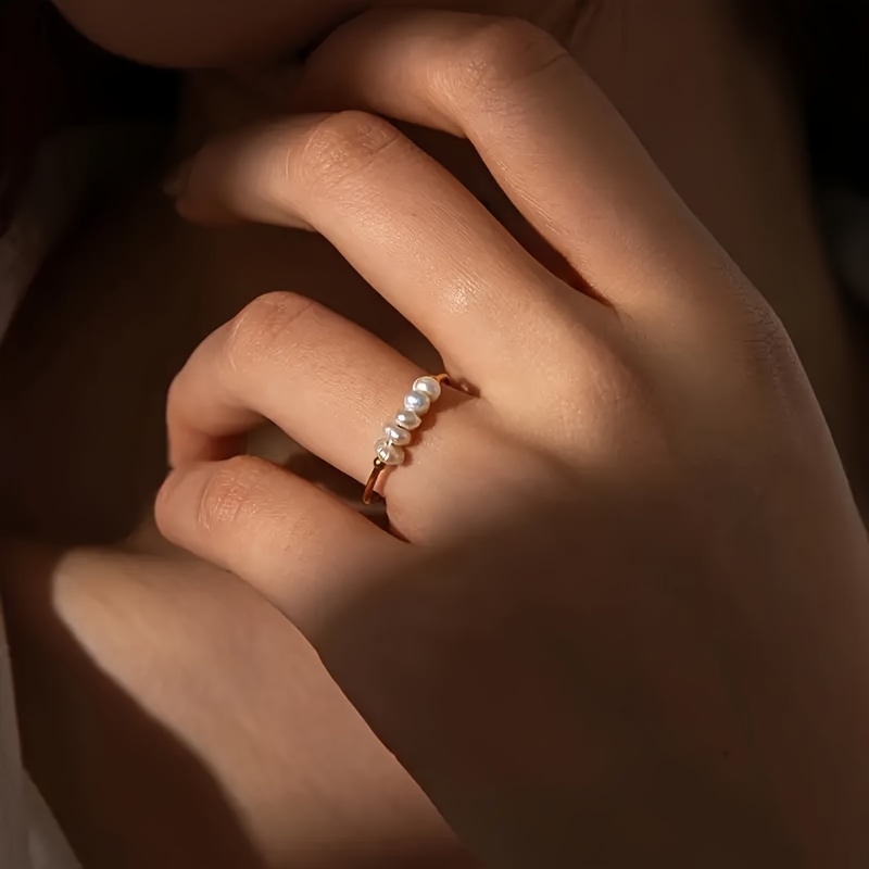 Boho Style 14K Gold Plated Pearl Ring for Everyday Wear